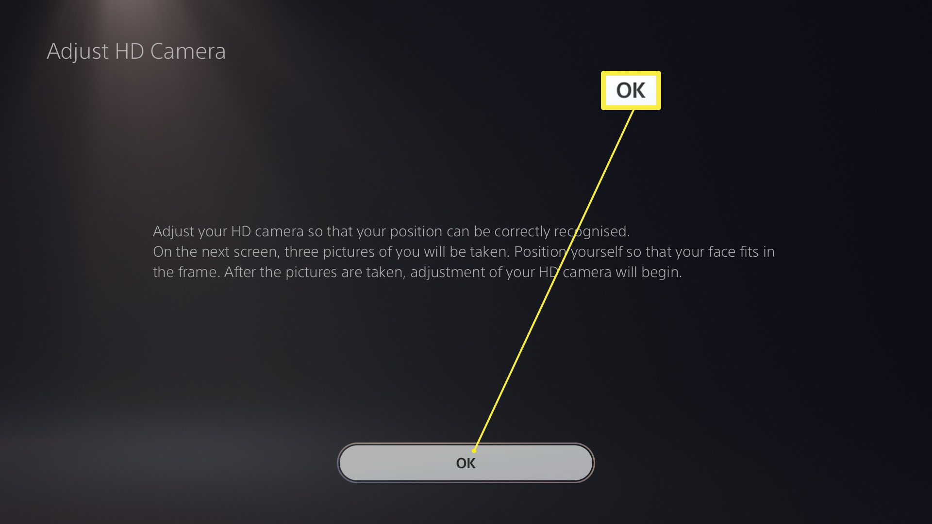 PlayStation 5 Upravte nastavení kamery HD se zvýrazněným tlačítkem OK