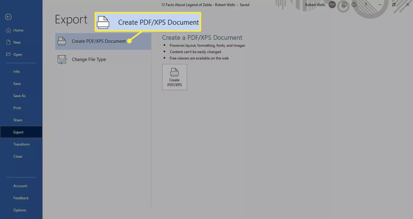 Vytvořte dokument PDF / XPS v MS Word
