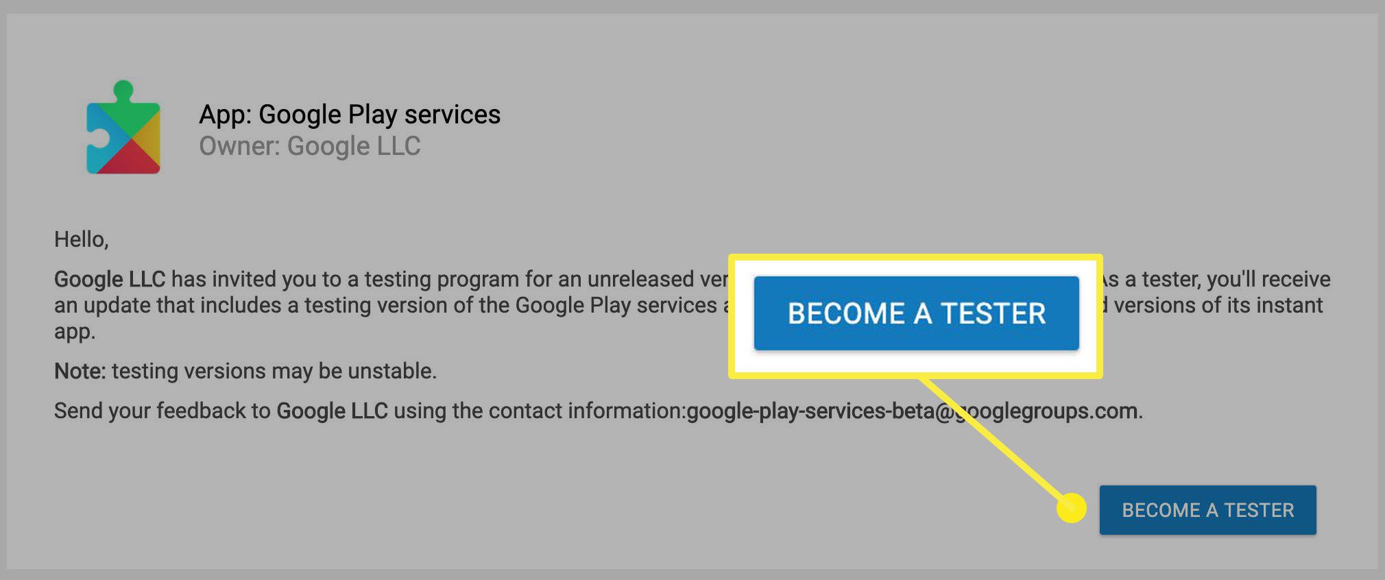 Klepnutím na tlačítko otevřete testovací program na Google Play.