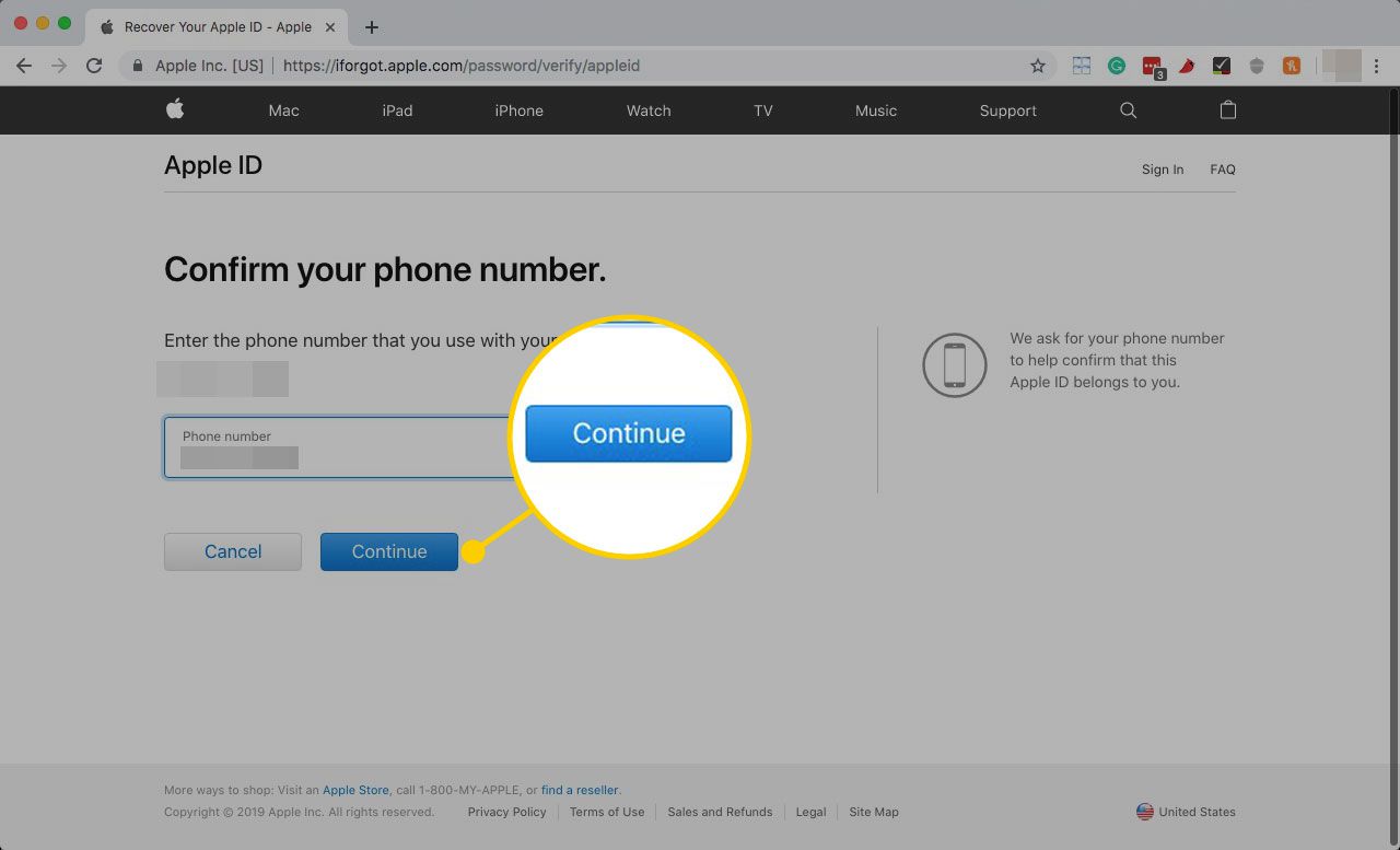 Potvrzení telefonního čísla pro resetování hesla Apple ID