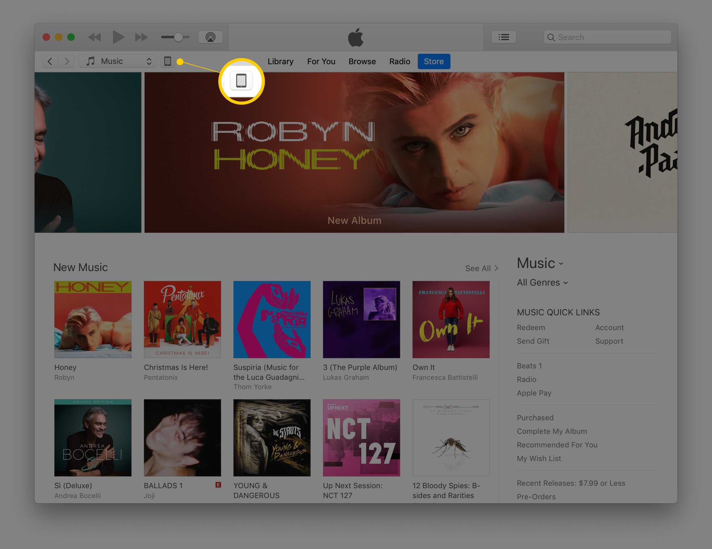 Ikona zařízení v iTunes v systému macOS
