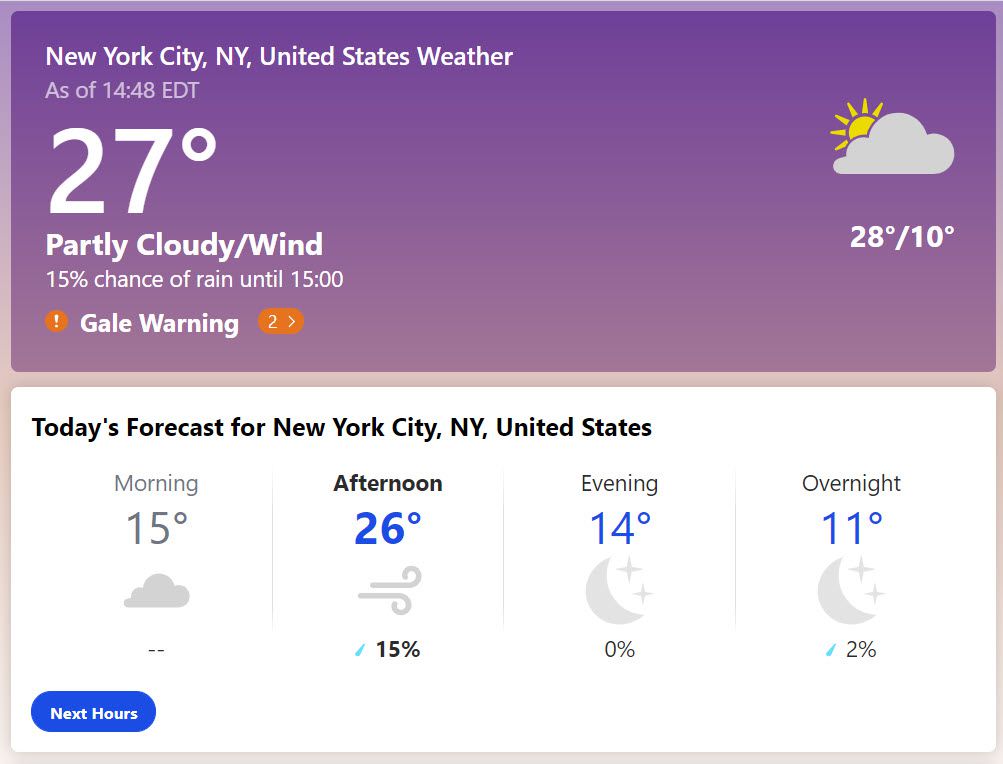 The Weather Channel s počasím v New Yorku