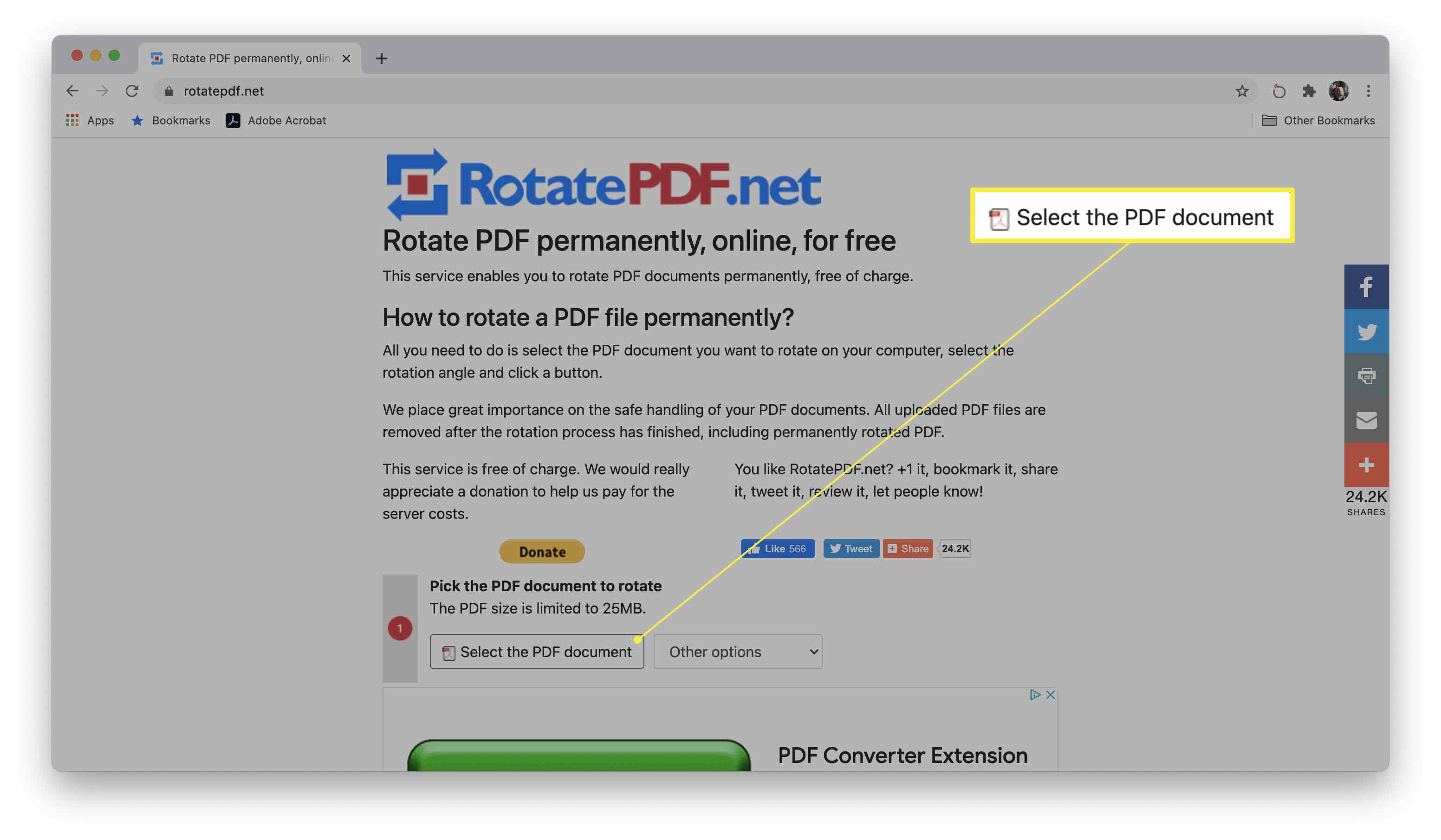 Vyberte dokument PDF zvýrazněný na webu RotatePDF