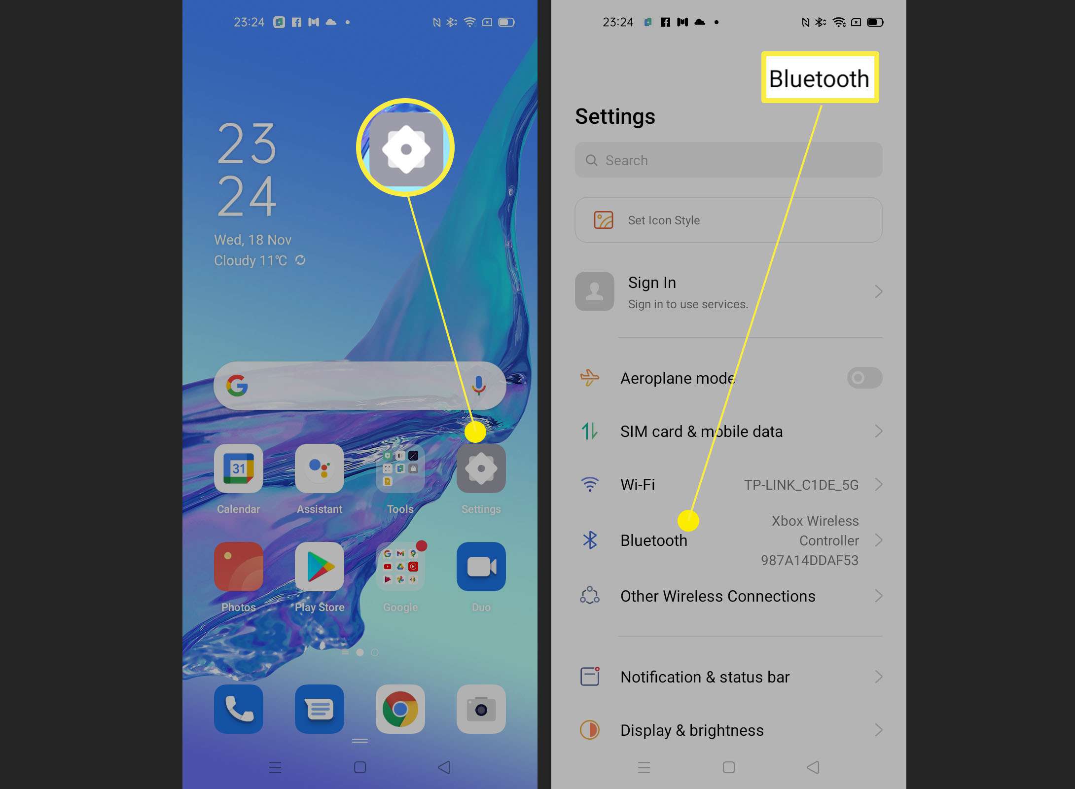 Kroky v telefonu Android k nalezení nastavení Bluetooth