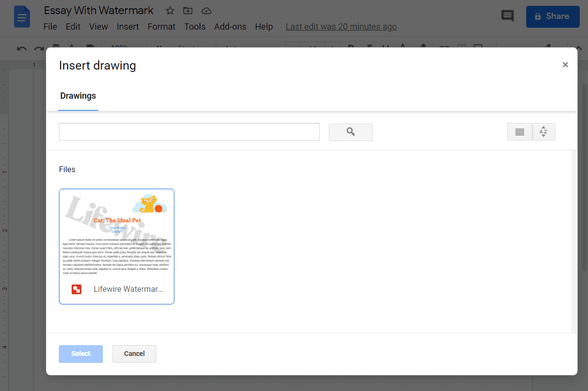 Screenshot stránky importu výkresů Google v Dokumentech Google