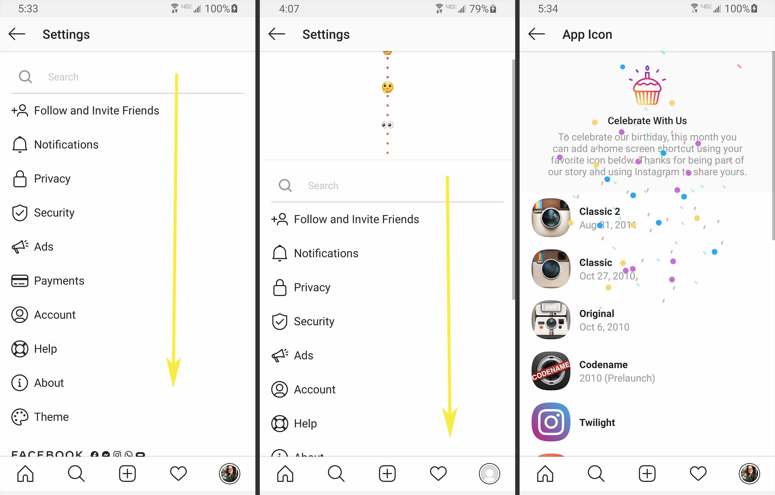 Změna ikony aplikace Instagram v systému Android.