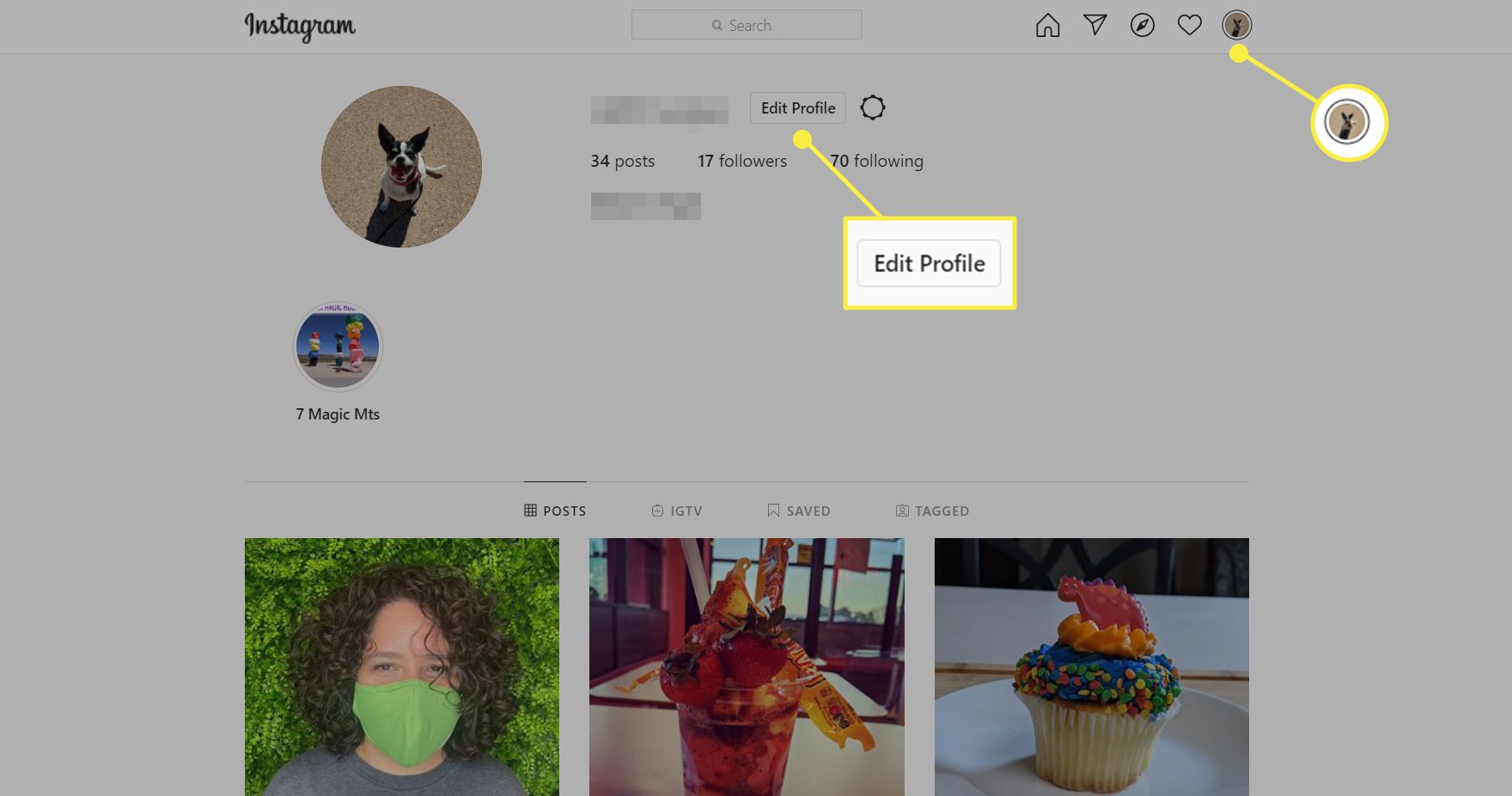 Tlačítko Upravit profil najdete na stránce profilu svého Instagramu.