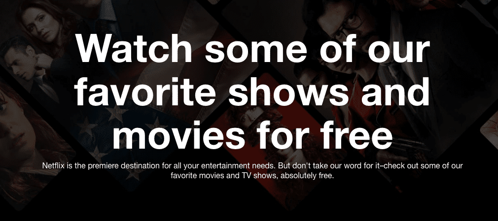 Propagační text Netflix při pokusu o možnost Watch Free.