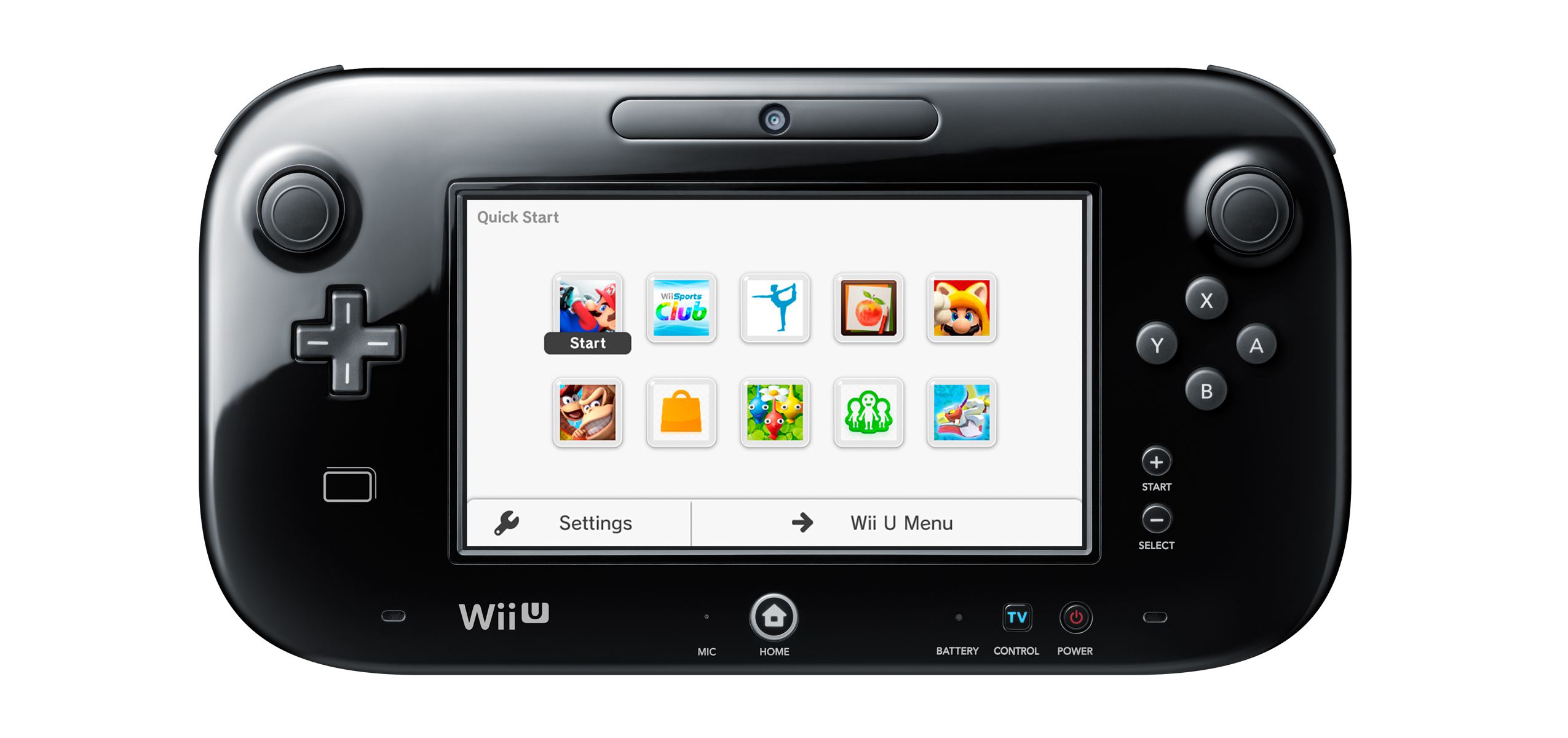 Nabídka rychlého spuštění gamepadu Wii U