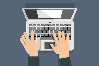 ilustrace psaní rukou na klávesnici