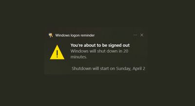 Varování upozornění na vypnutí systému Windows.