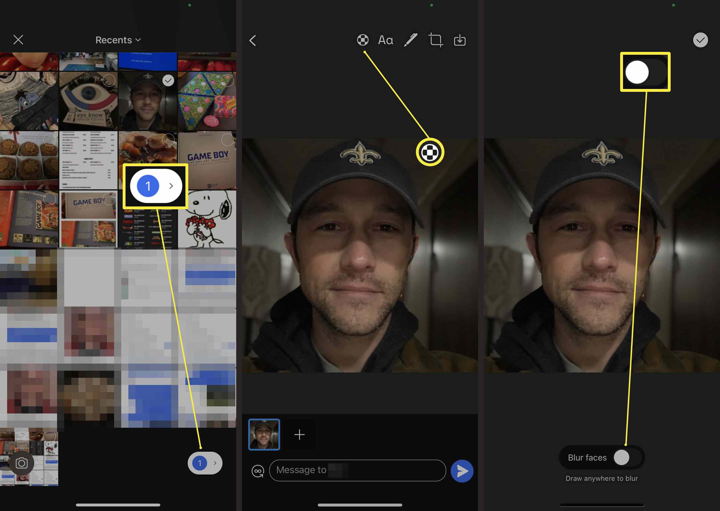 Kroky vyžadované v aplikaci Signal k automatickému rozmazání něčí tváře na fotografii