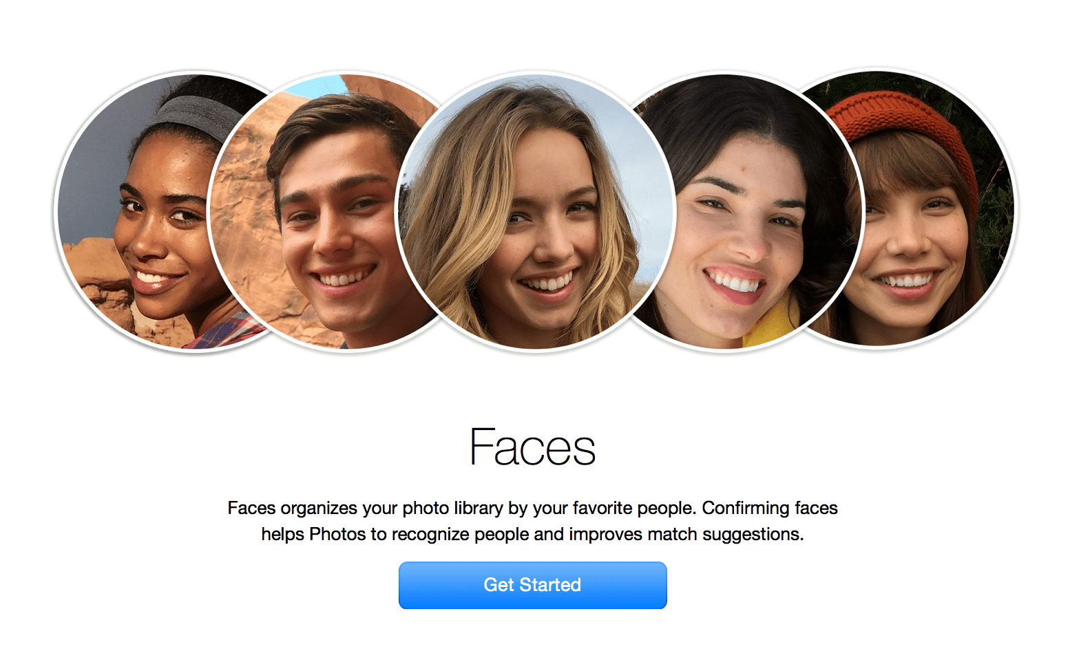 Snímek obrazovky stránky Tváře pro rozpoznávání obličeje.