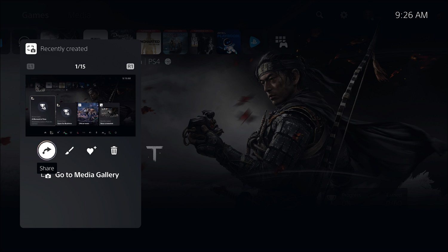 Karta obrazovky PS5