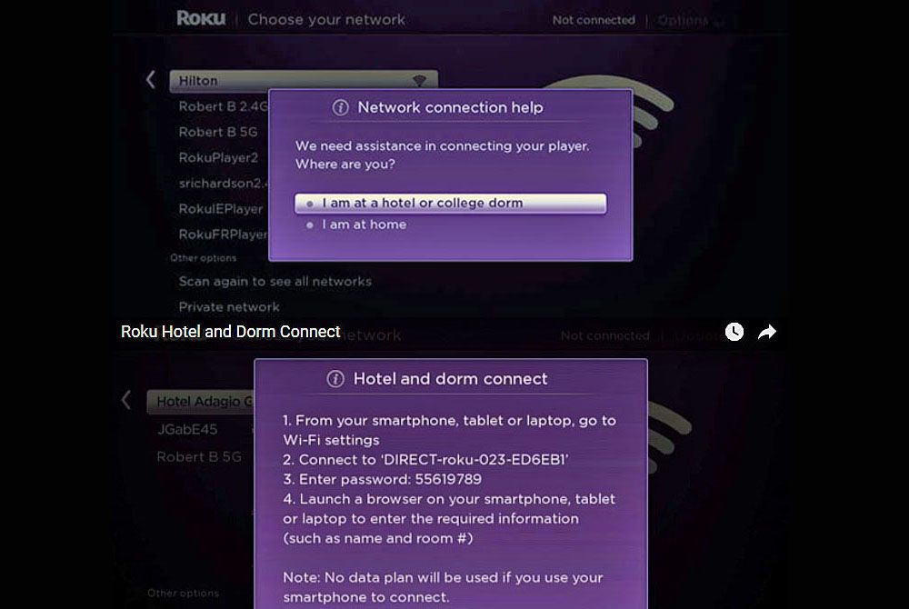 Screenshot nastavení instalace Roku Dorm a Hotel Connect