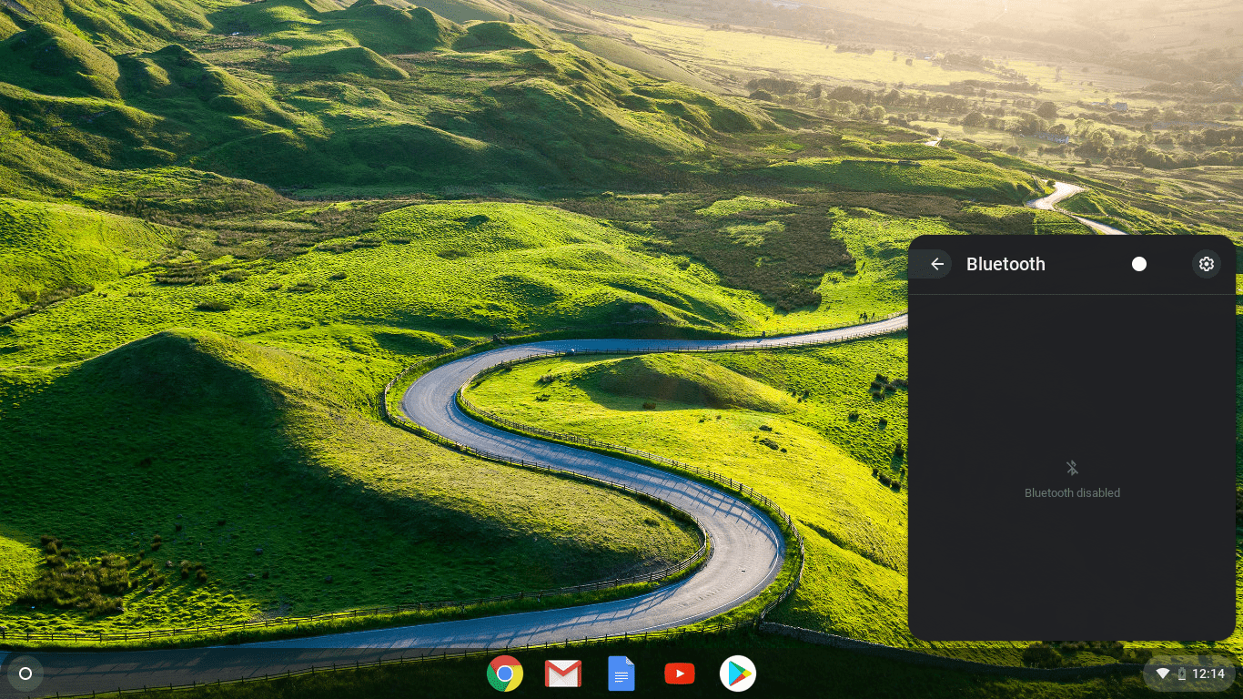 Snímek obrazovky Chromebooku s deaktivovaným Bluetooth.