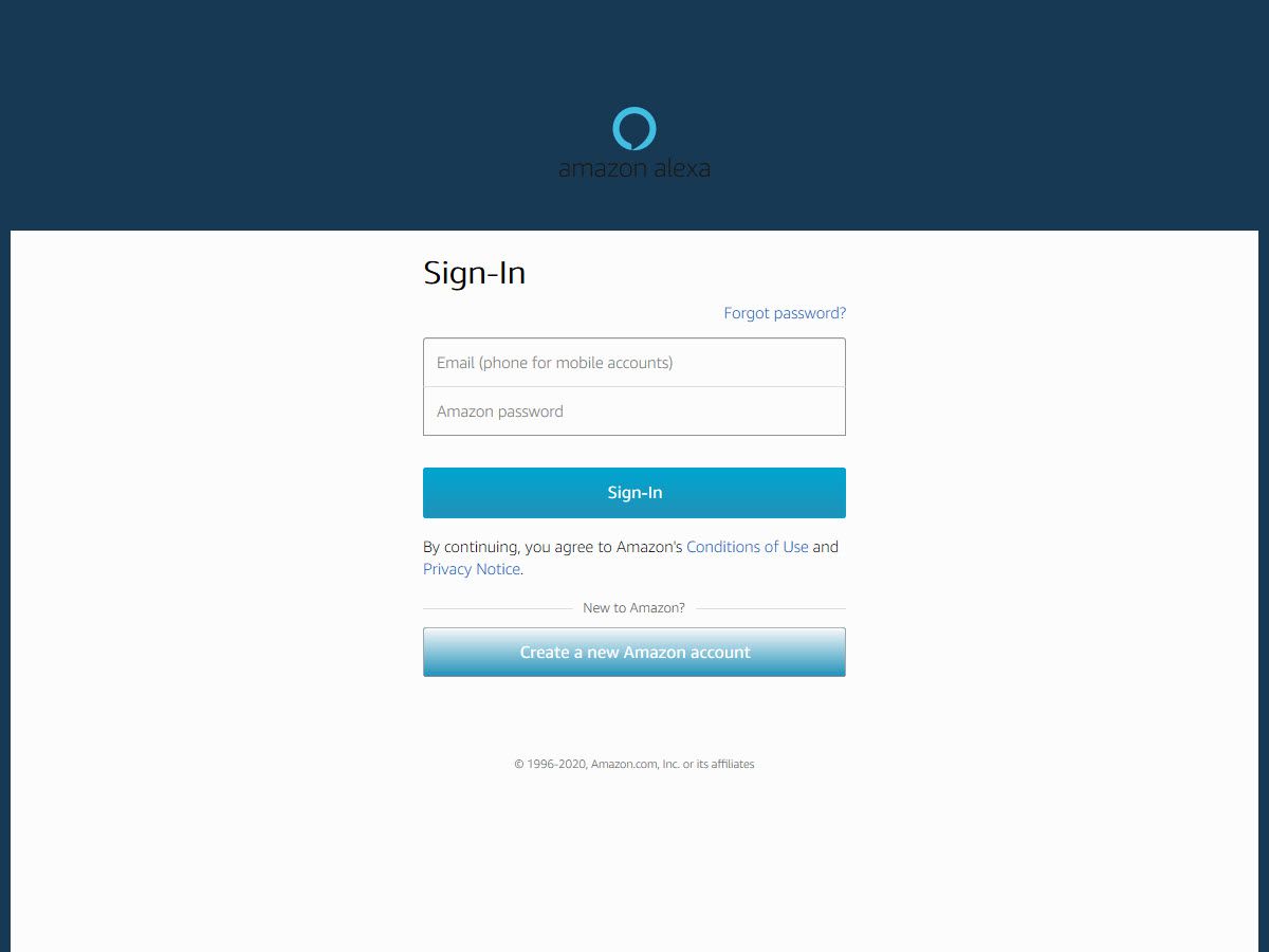 Přihlaste se nebo vytvořte nový účet Amazon pro přístup k Alexa z Windows.