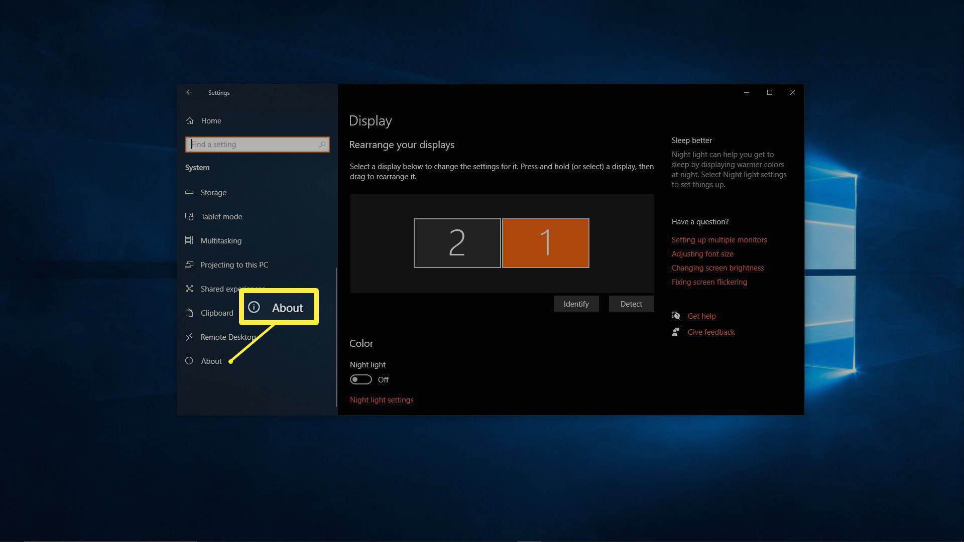 Snímek obrazovky s nastavením systému Windows.