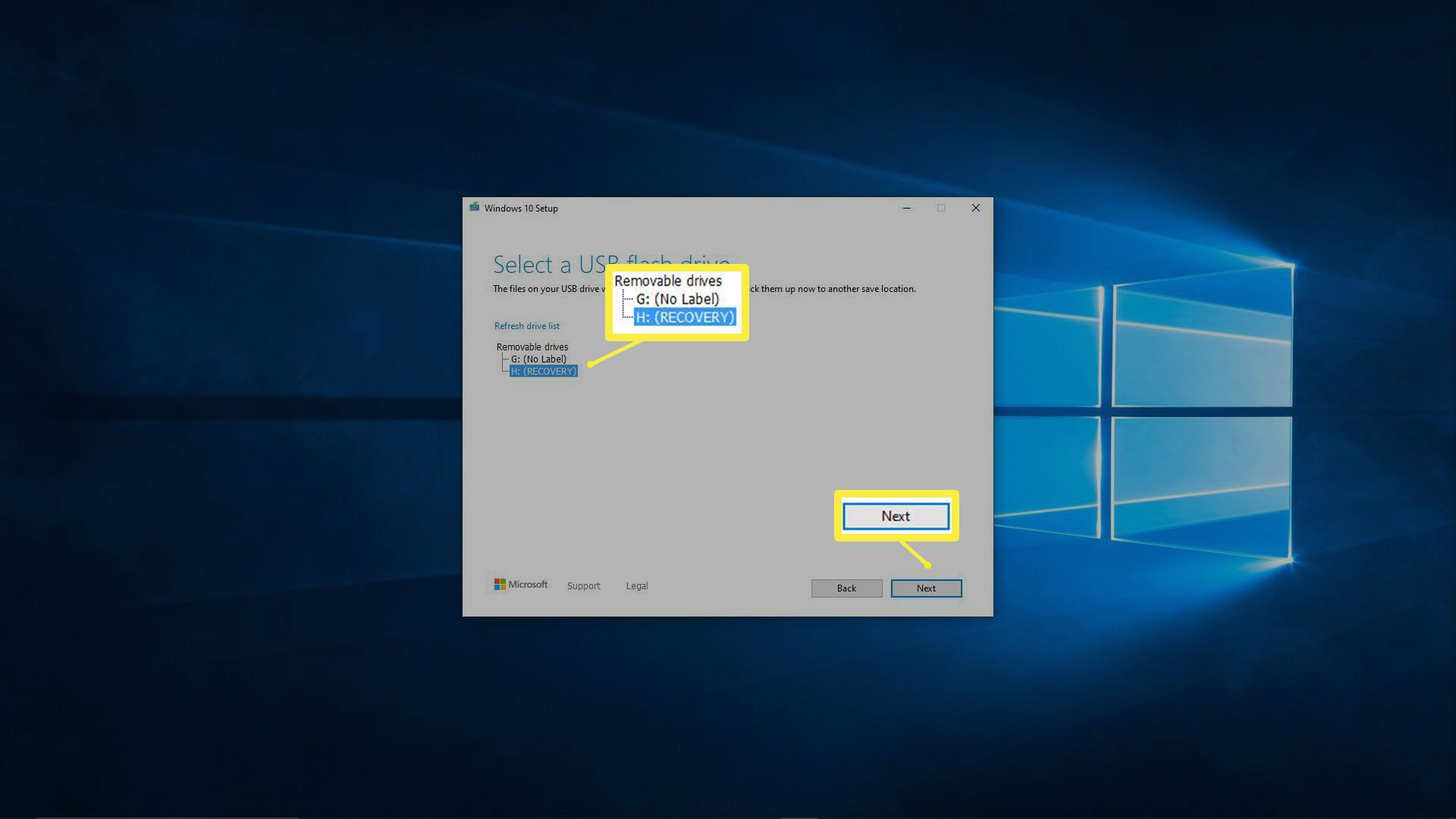 Screenshot nástroje pro vytváření médií ve Windows 10.