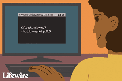 Ilustrace osoby vydávající příkaz vypnutí v počítači se systémem Windows