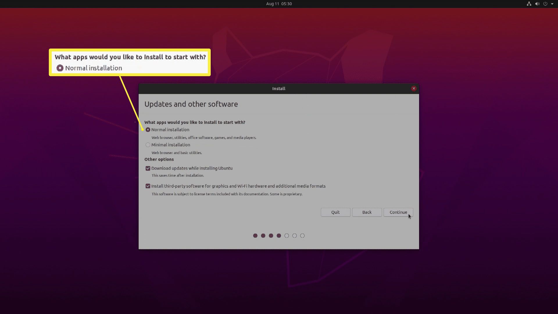 Snímek obrazovky s možnostmi instalace Ubuntu.