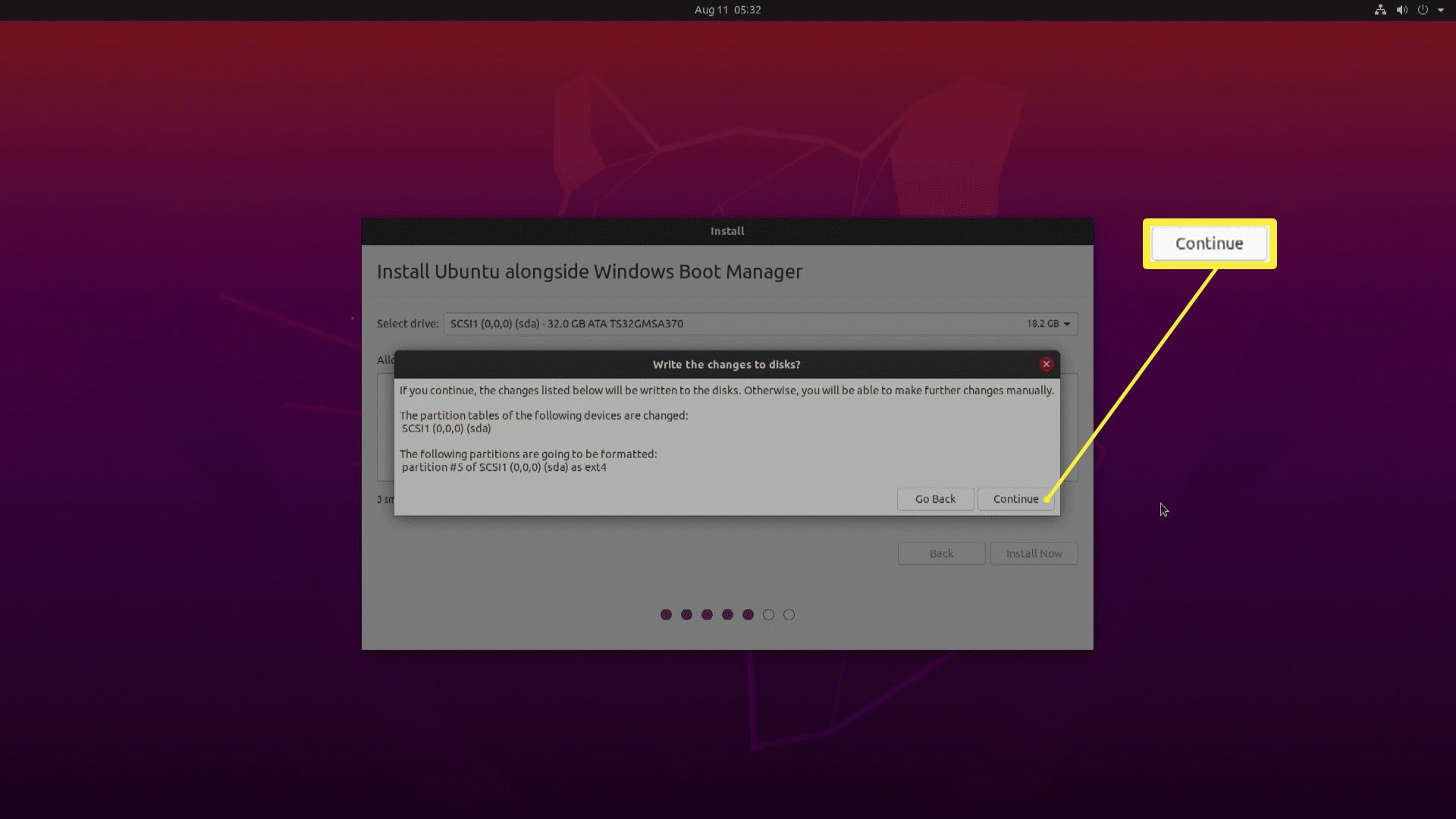 Screenshot instalace Ubuntu.