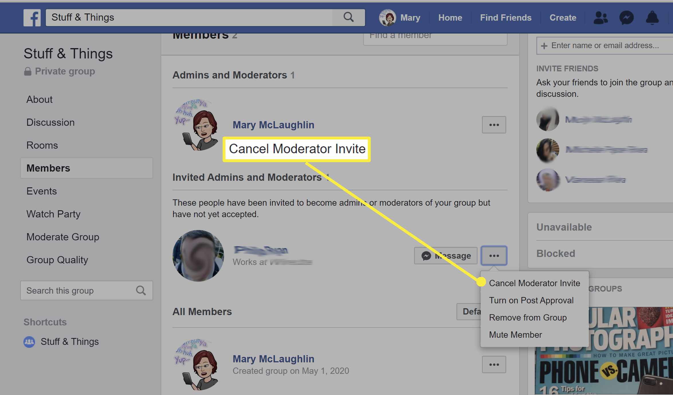 Ruší se pozvání moderátora na stránku na Facebooku.