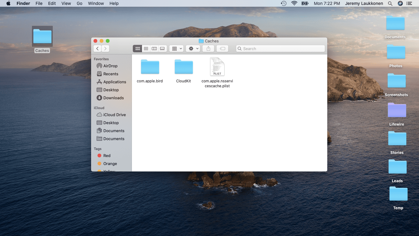 Snímek obrazovky s repopulací souborů mezipaměti na počítači Mac.