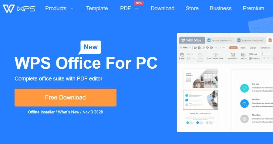 Screenshot stránky ke stažení WPS Office