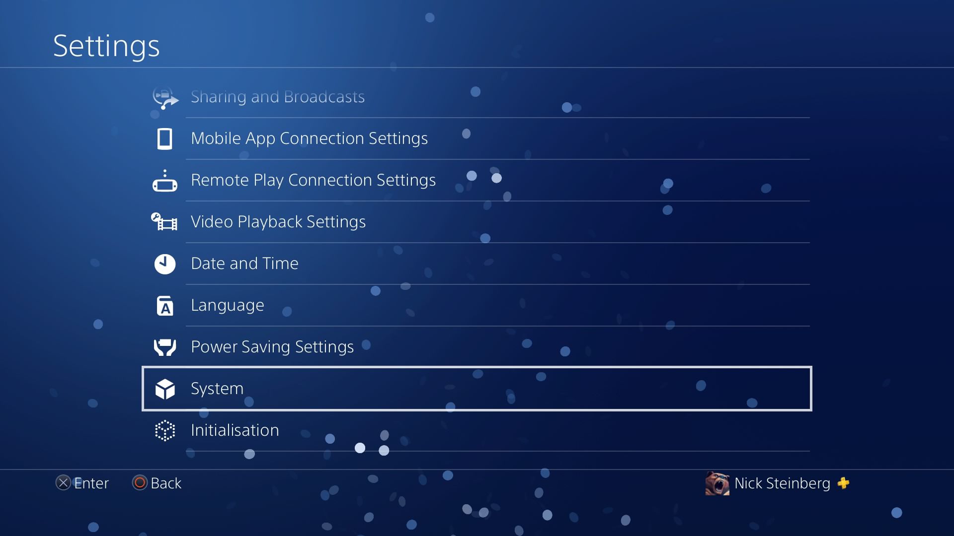 Výběr nastavení systému na PS4.
