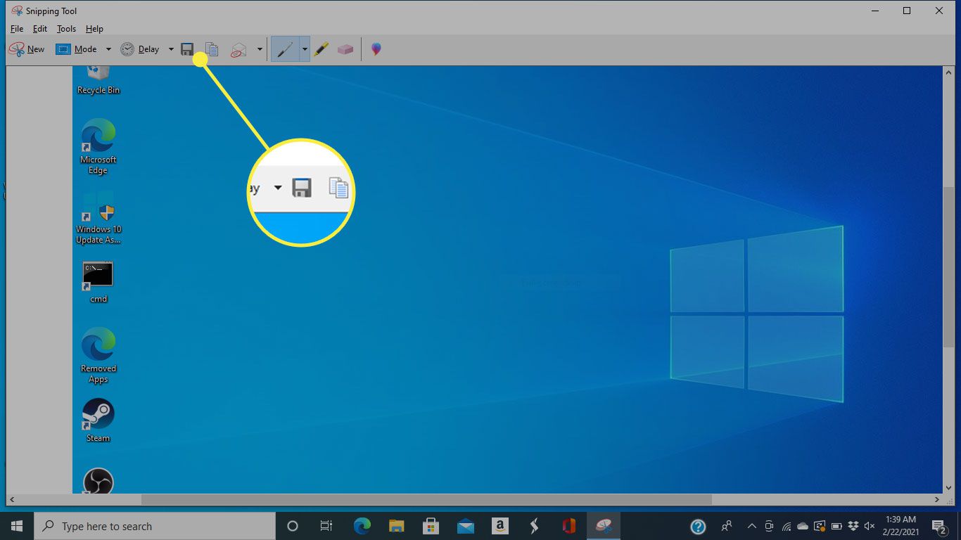 Tlačítko Uložit v nástroji pro vystřižení systému Windows 10