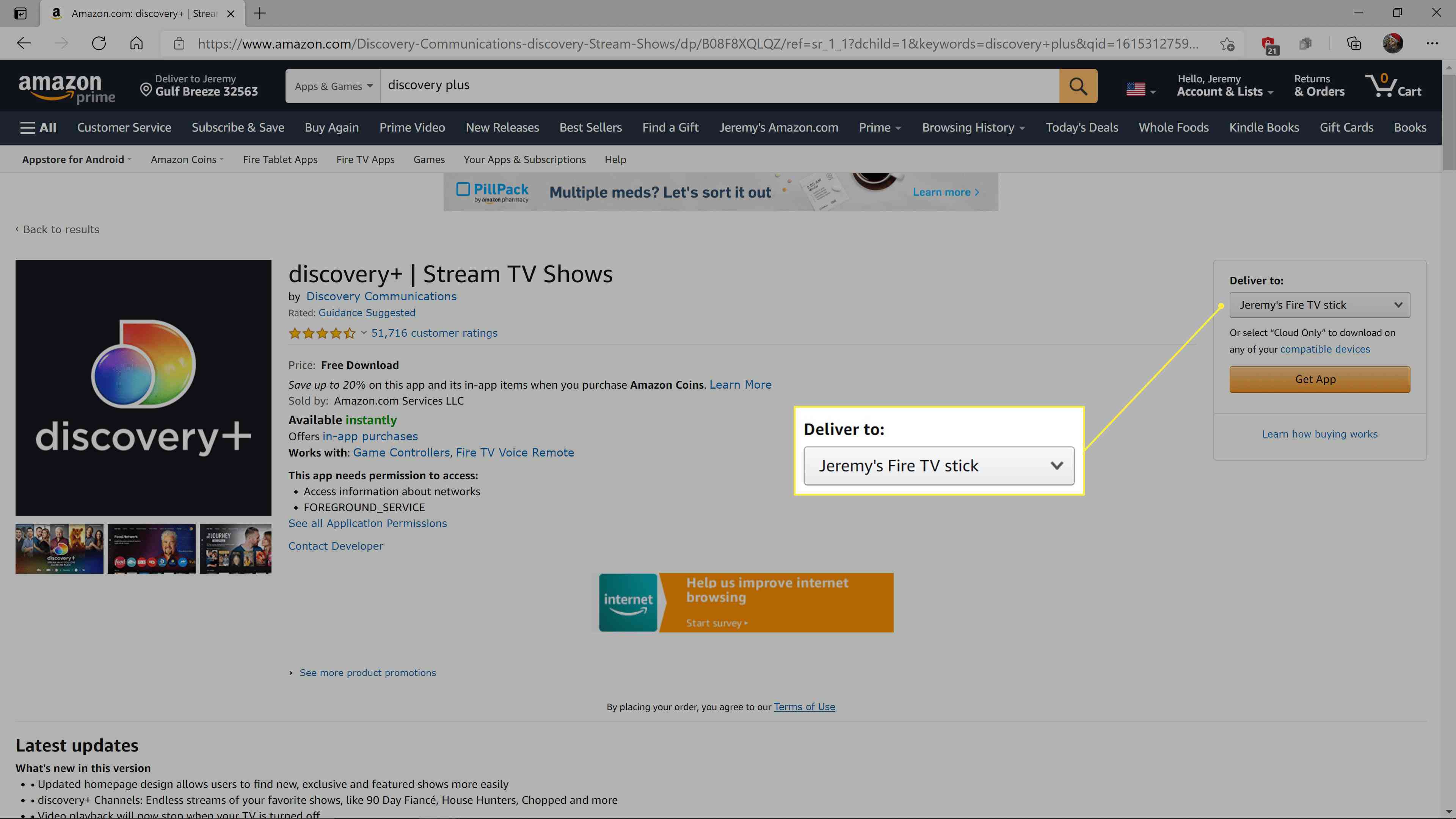 Discovery + v obchodě s aplikacemi Amazon.