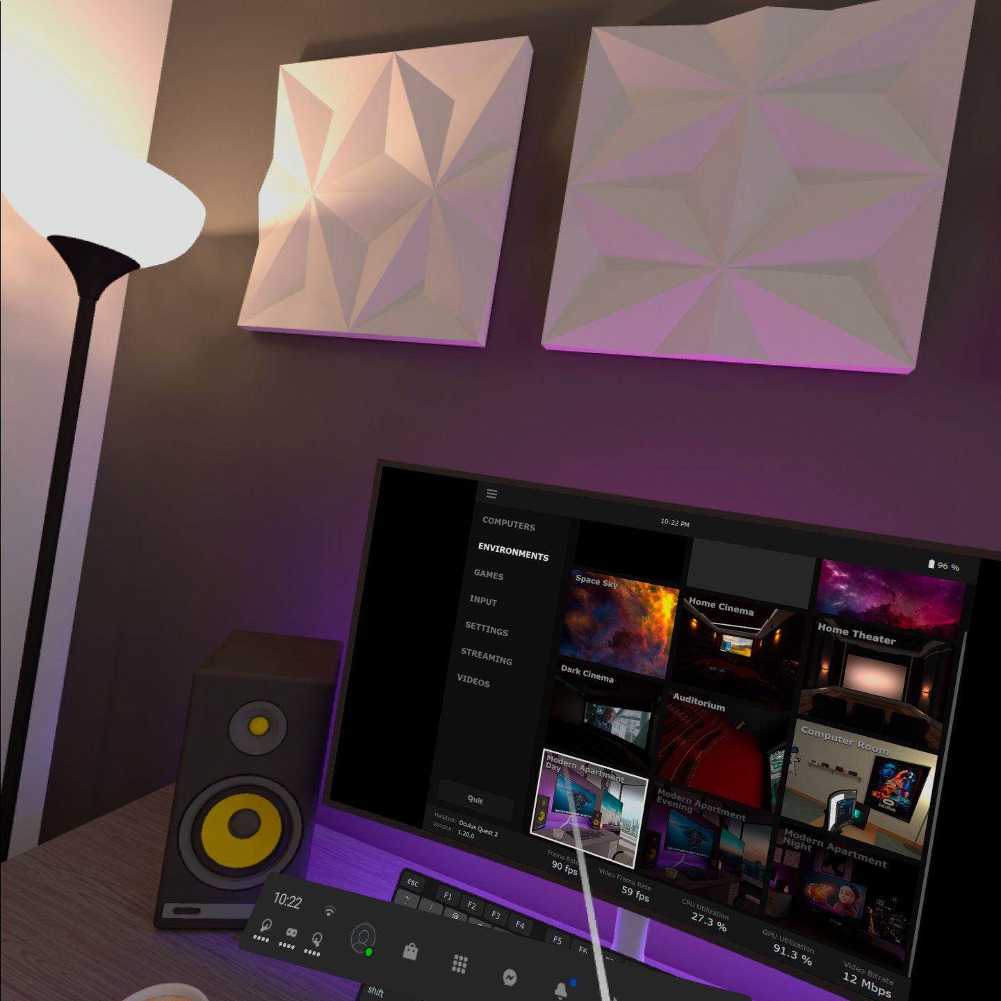 Screenshot virtuální kanceláře v aplikaci Virtual Desktop pro Oculus 2.