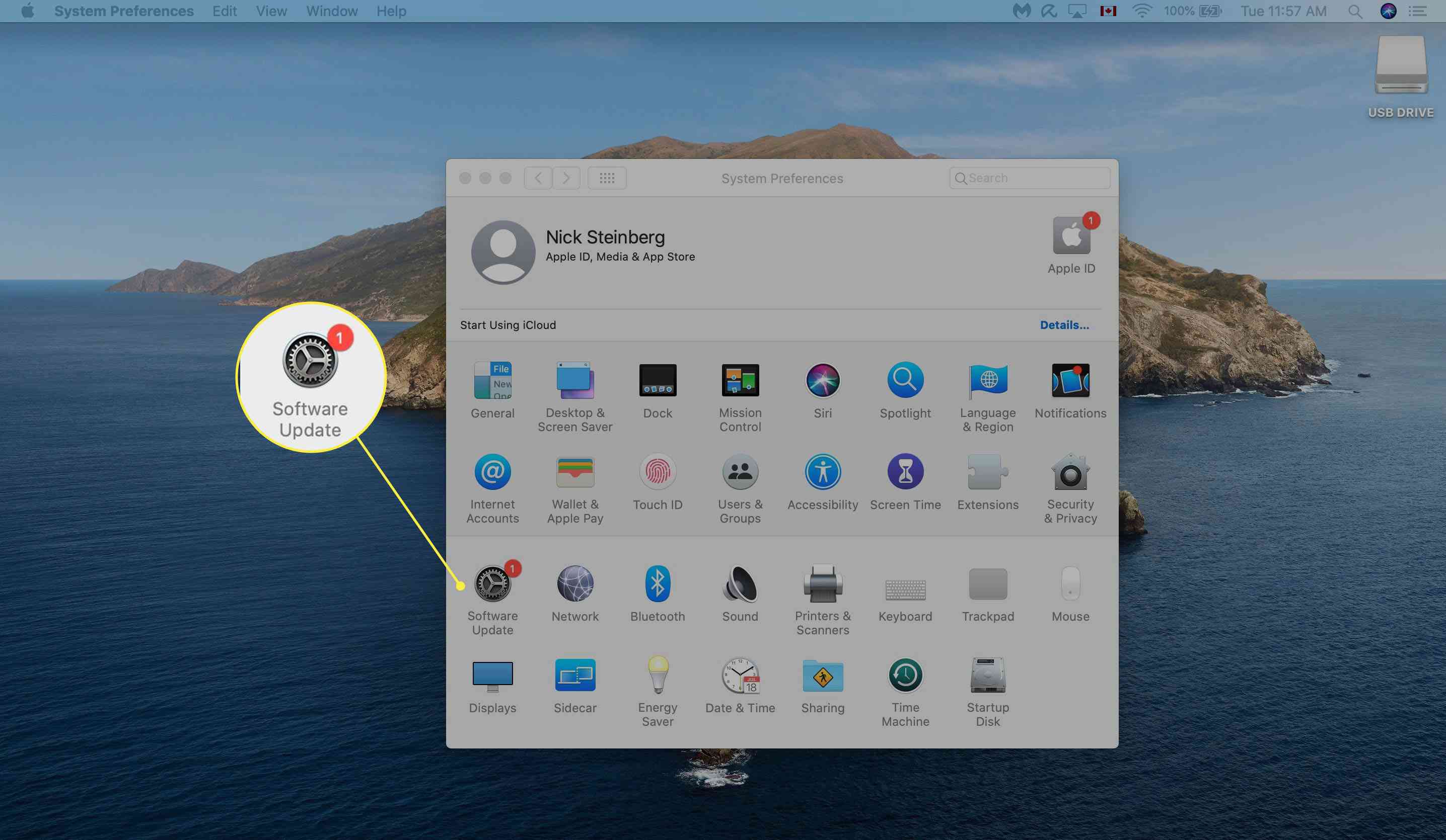 Otevření aktualizace softwaru v systému Mac.