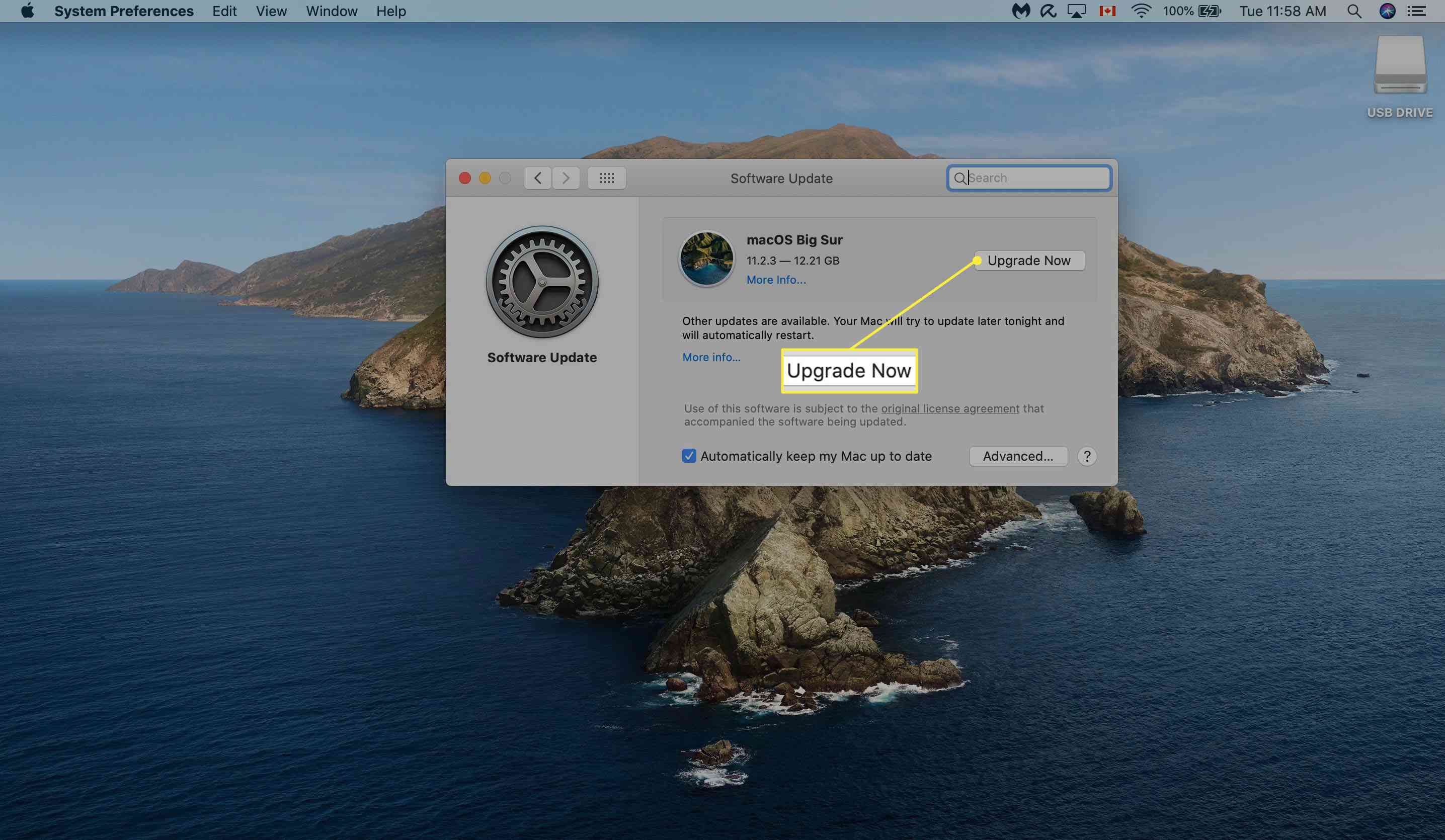 Potvrzení aktualizace softwaru v systému Mac.