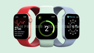Apple Watch Series 7 se vykreslují červeně, zeleně a modře 