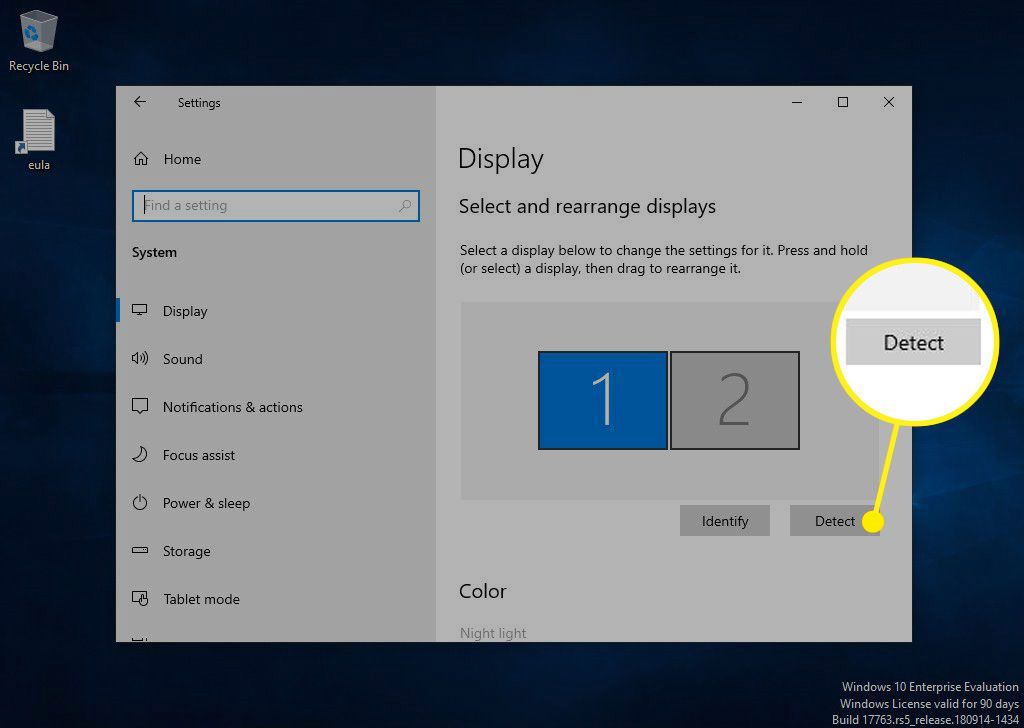 Tlačítko Zjistit v nastavení zobrazení Windows