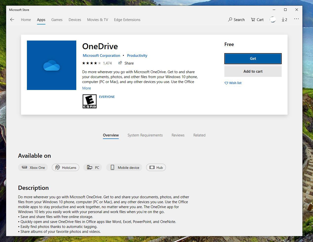 Aplikace OneDrive v Microsoft Storu