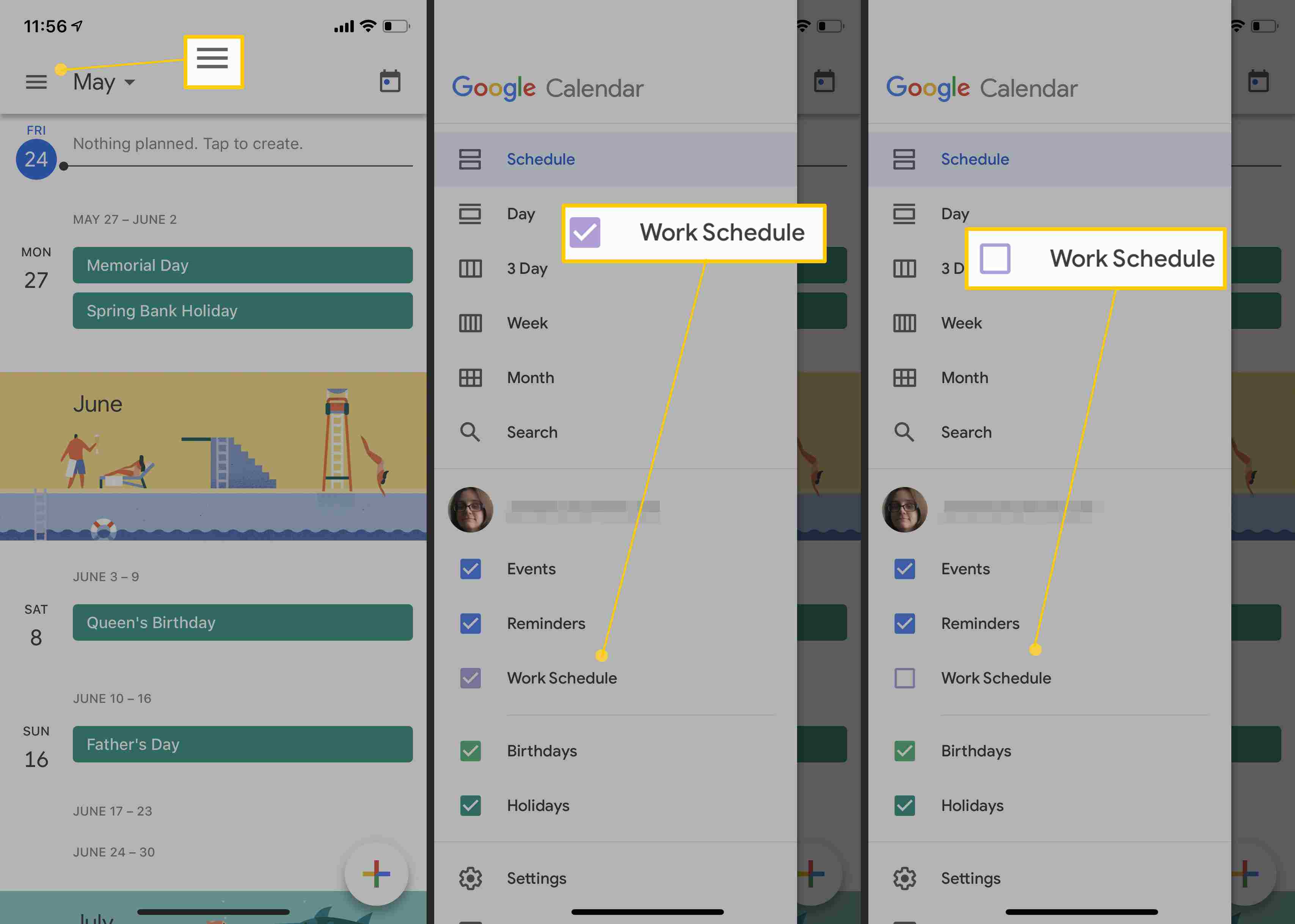 Aplikace Kalendář Google a jak skrýt kalendáře