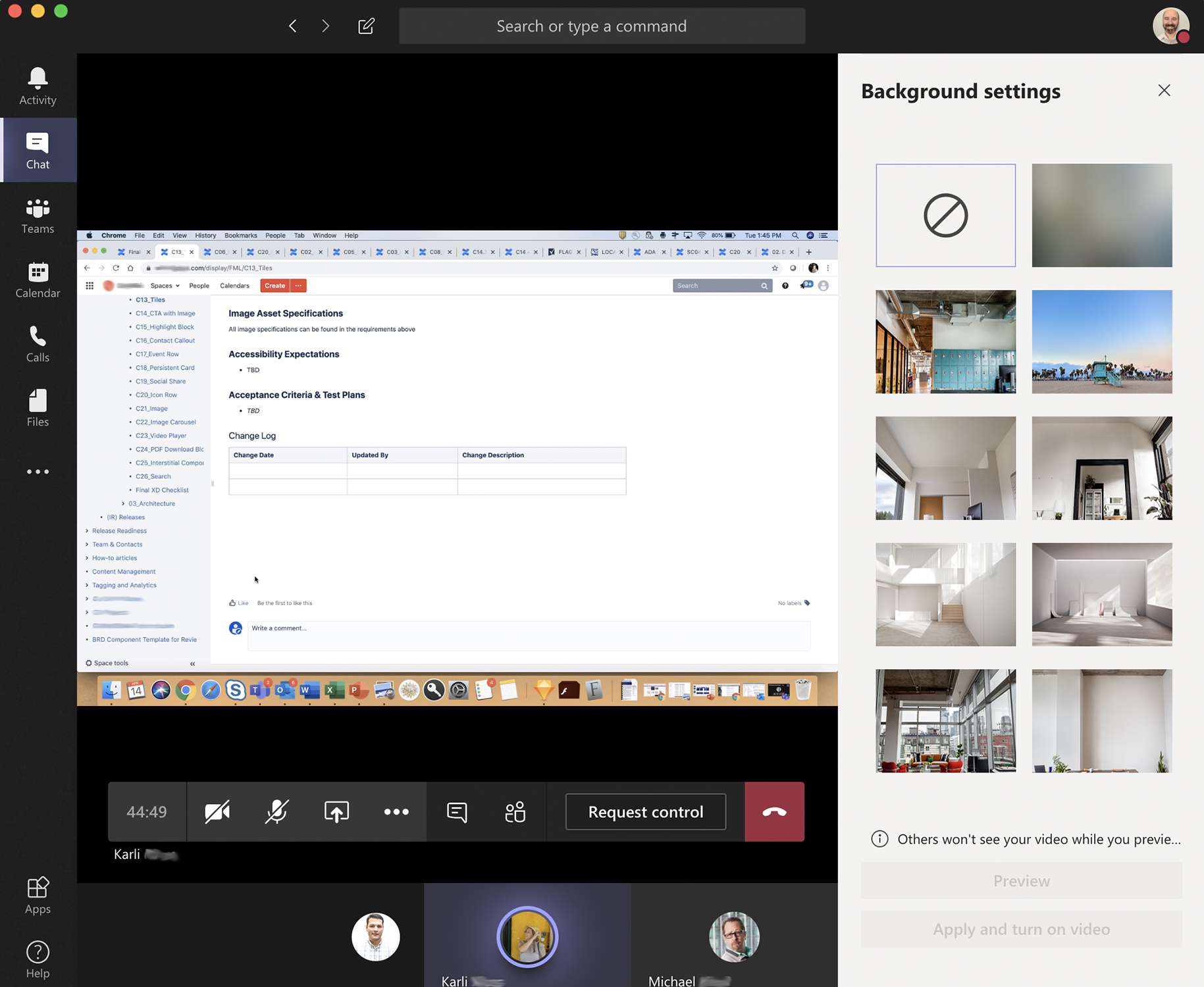 Screenshot možností pozadí na pozadí Microsoft Teams