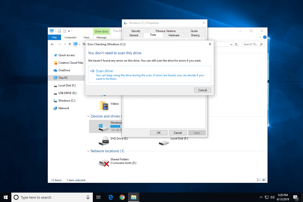 Možnost skenování jednotky v systému Windows 10