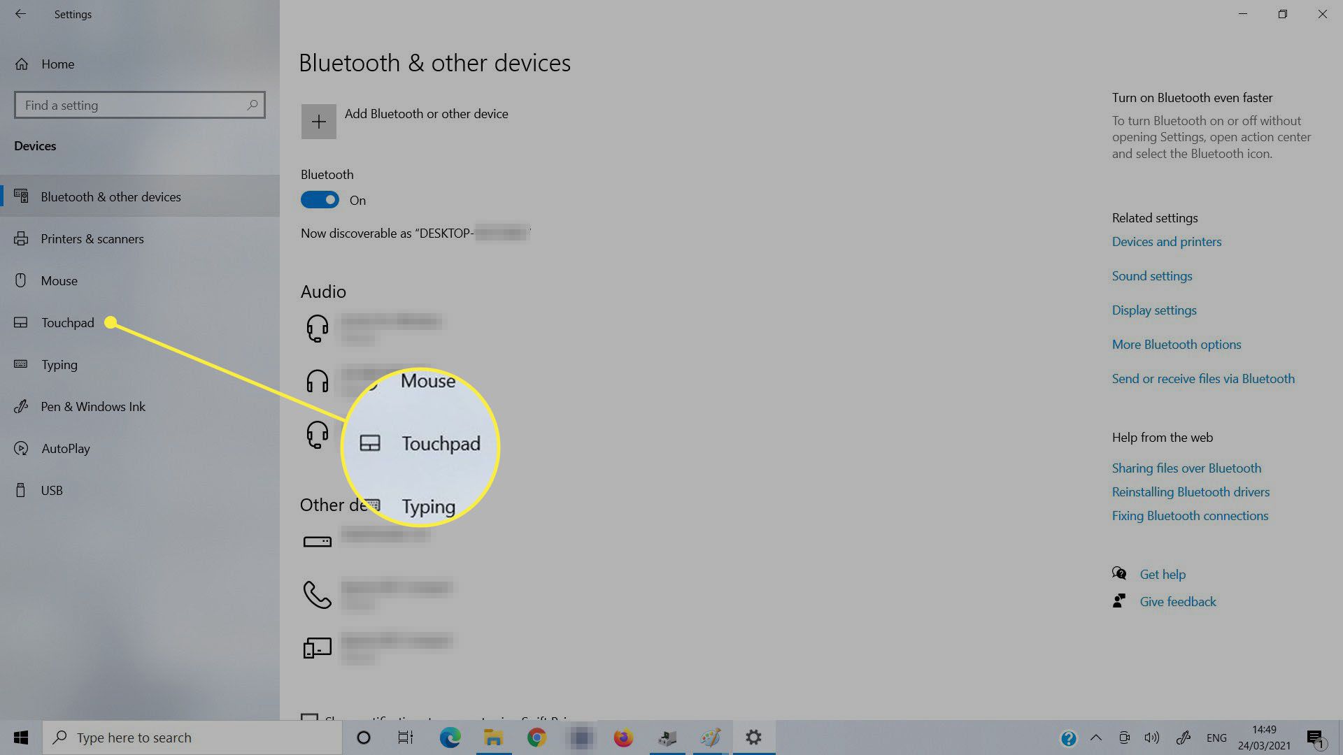 Nabídka zařízení ve Windows 10