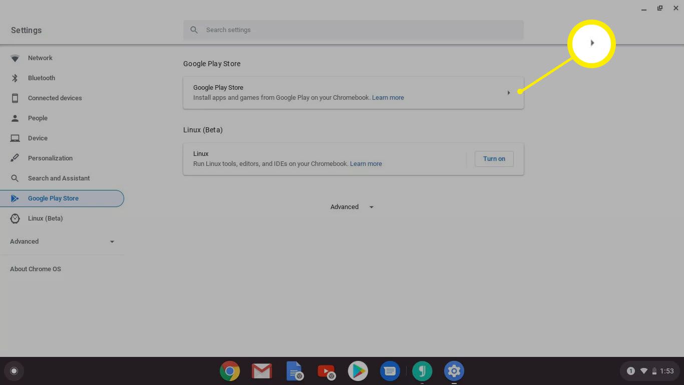Nastavení obchodu Google Play v Chromebooku.