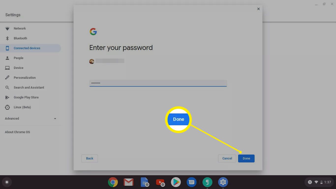 Žádost o heslo v Chromebooku.