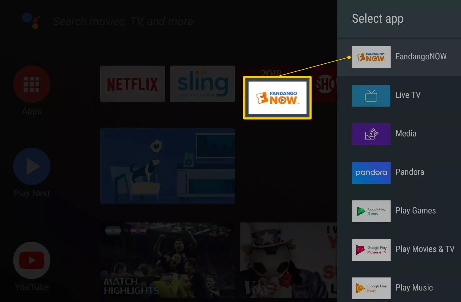 Ikona aplikace Fandango Now na Android TV