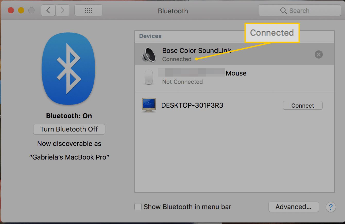 Stav připojení zařízení Bluetooth v systému macOS