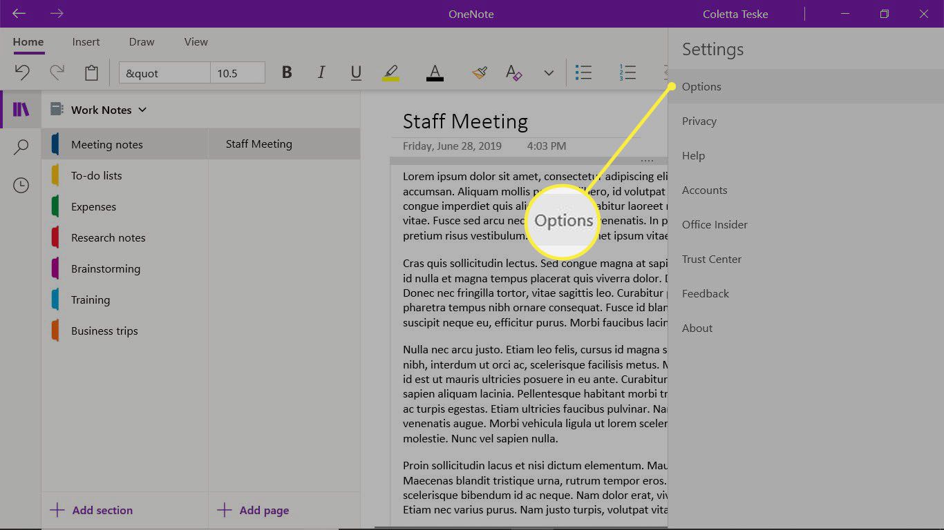 Hledání možností Nastavení pro automatickou synchronizaci poznámkových bloků OneNote