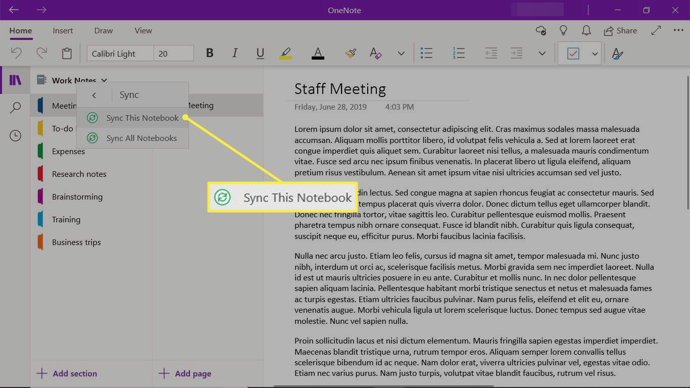 Ručně synchronizujte notebook v desktopové aplikaci OneNote