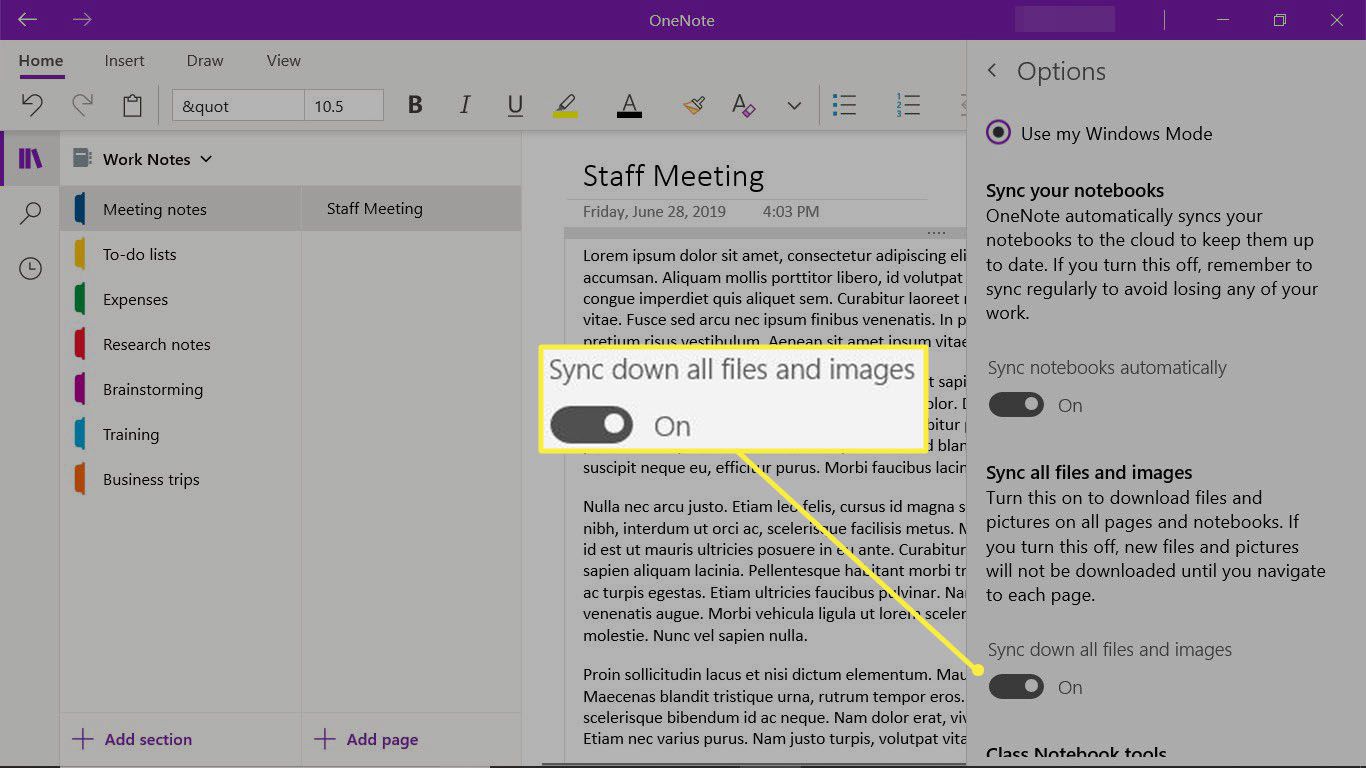 Povolte možnosti synchronizace v desktopové aplikaci OneNote