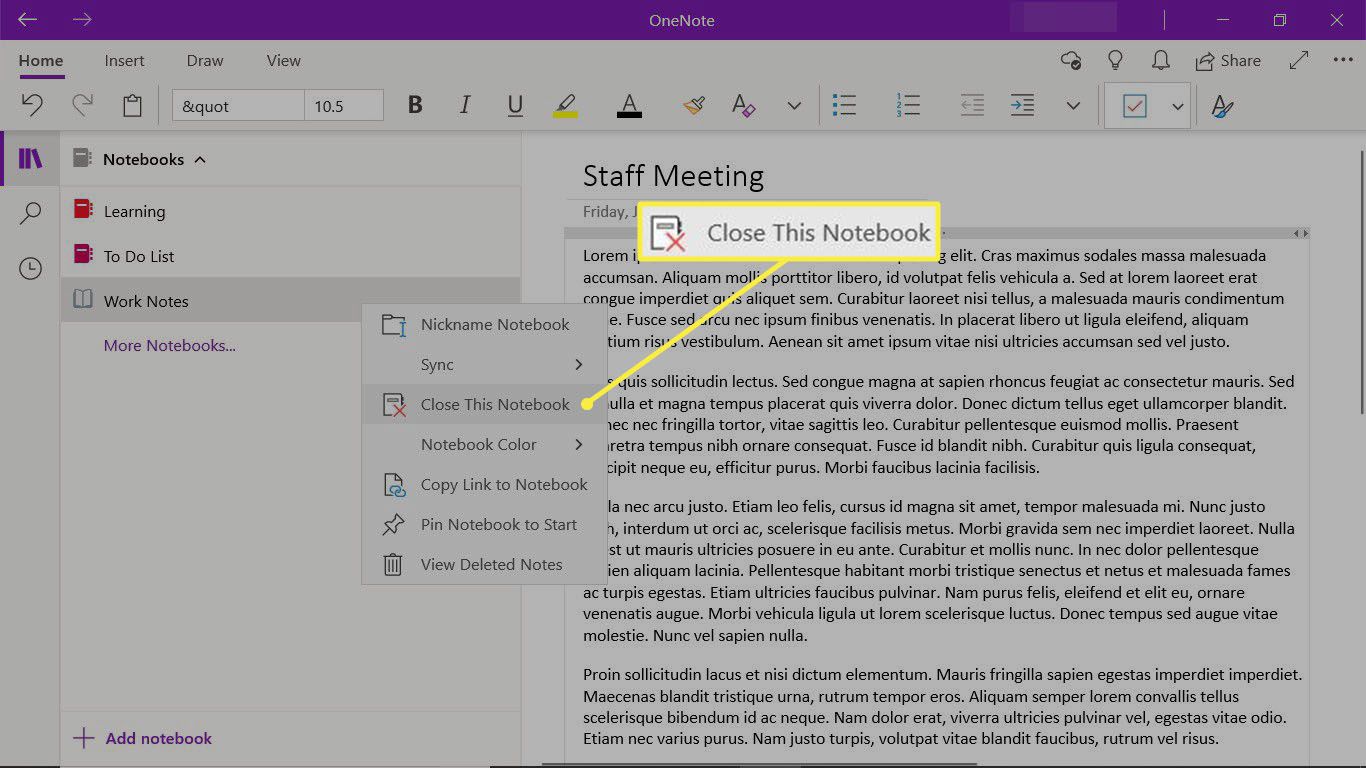 Zavření poznámkového bloku OneNote v desktopové aplikaci OneNote